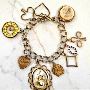 Vintage Alice in Wonderland  Charm Bracelet with White Rabbit /Novelty Charms